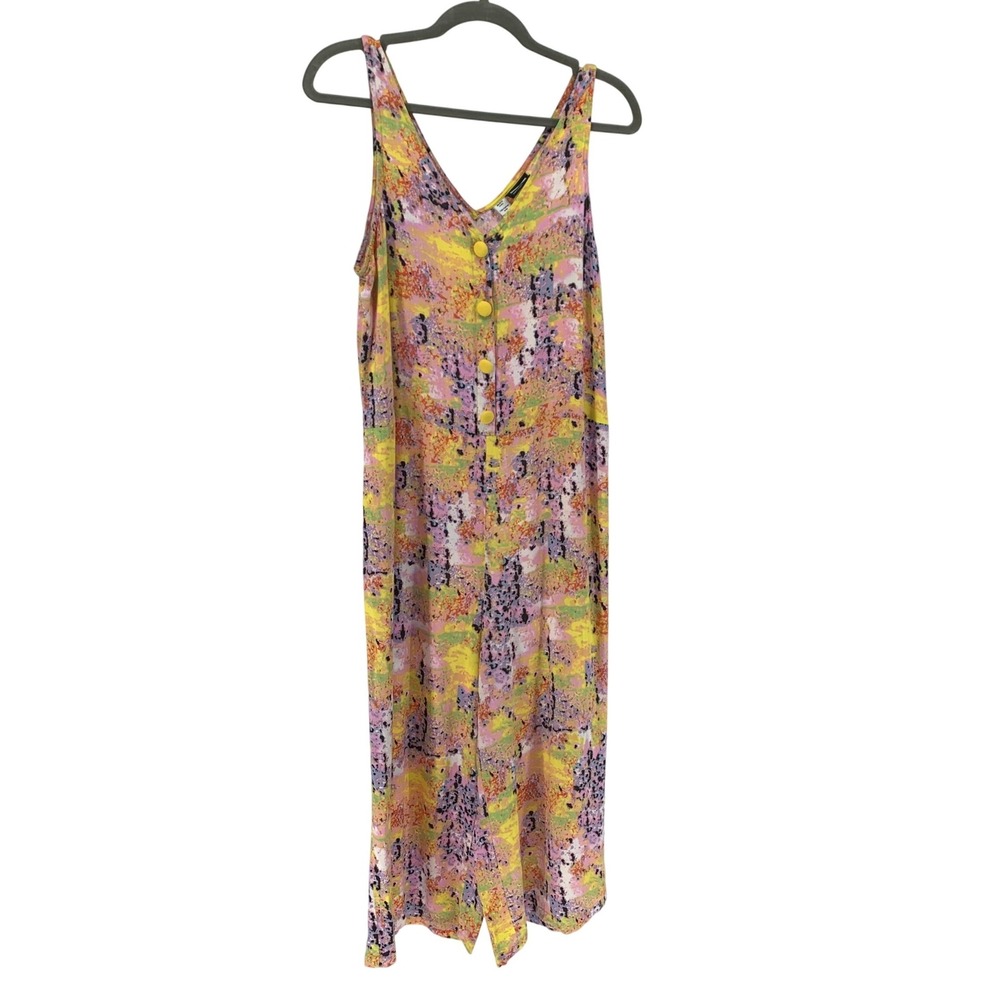Noisy May NMSARA Wide Leg Jumpsuit Yellow Pink Abstract Print Size M 27007223